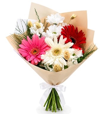 Beyaz Papatya ve Renkli Gerbera Buketi